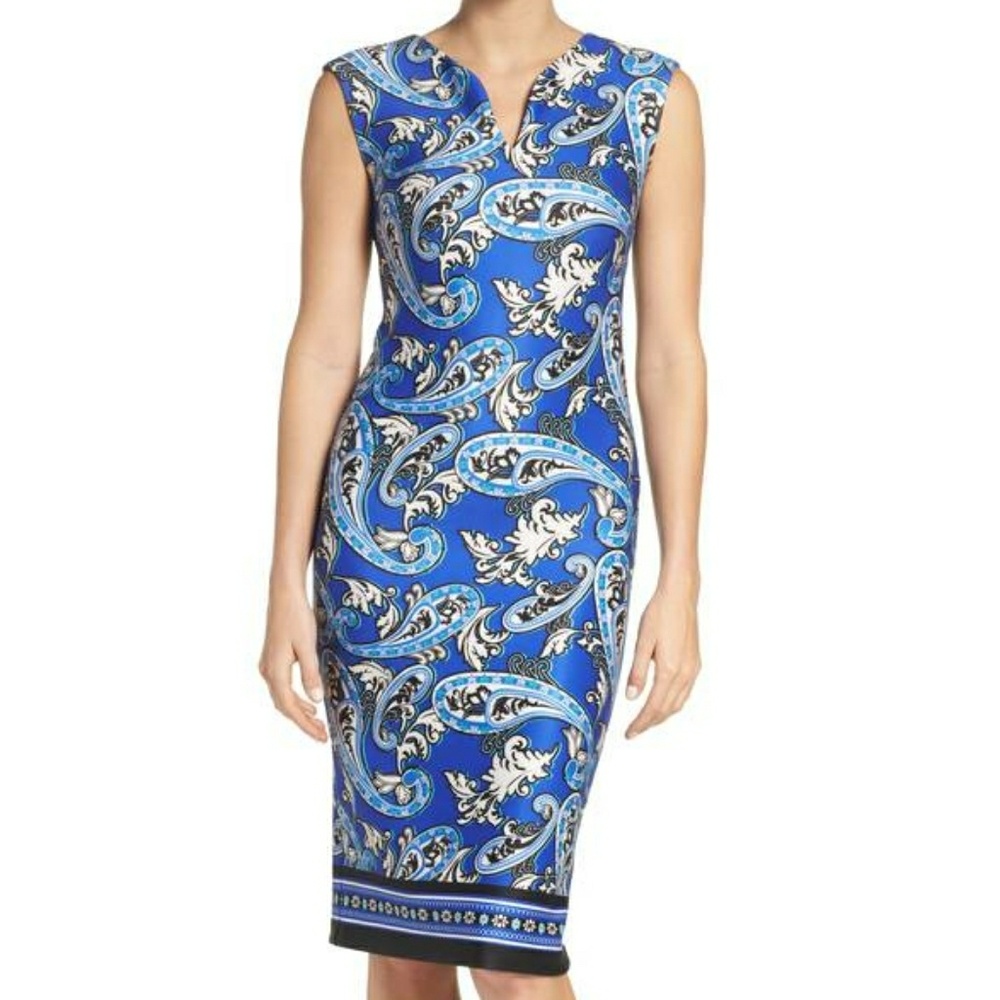 Beige by ECI Blue Paisley Scuba Dress
